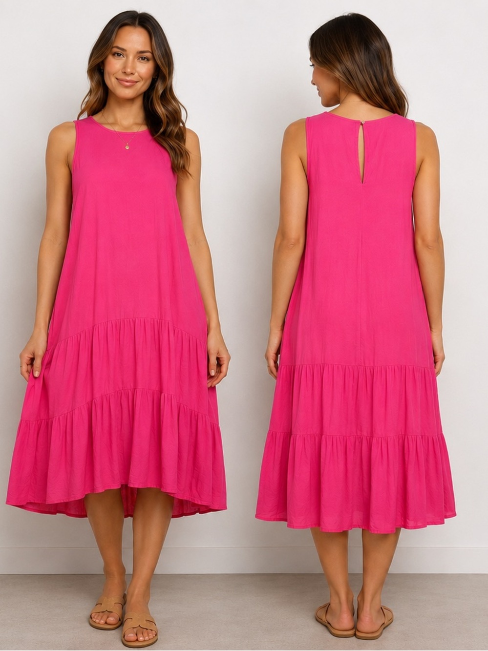 Maeve Anthropologie Tiered Maxi Dress Size M Pink Sleeveless Hi Low Boho Ruffle